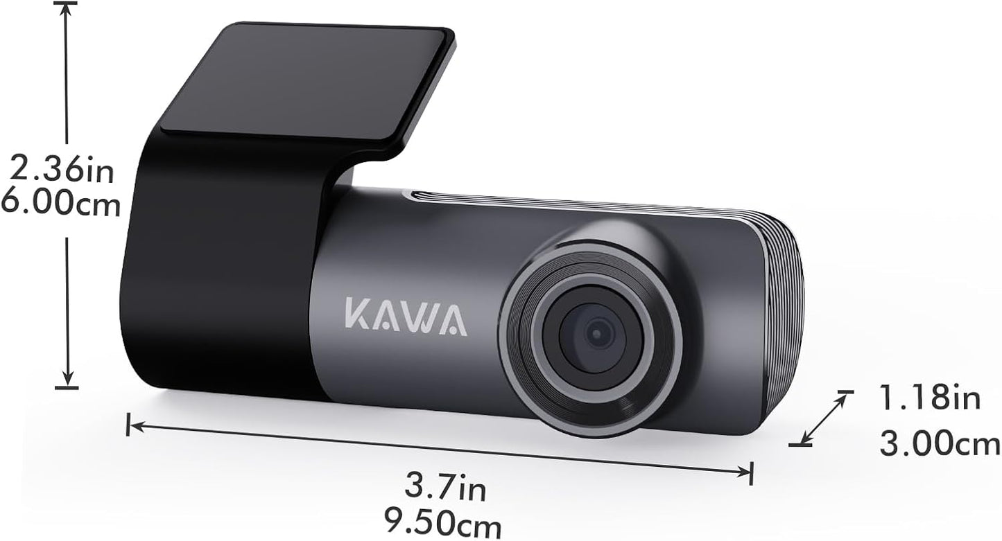 KAWA 1296P Front Car Dashcam, Mini Camera for Cars with Application, WiFi, WDR Night Vision, 360° Rotating, 135° View Angle, 24H Parking Monitoring, G-Sensor, D5