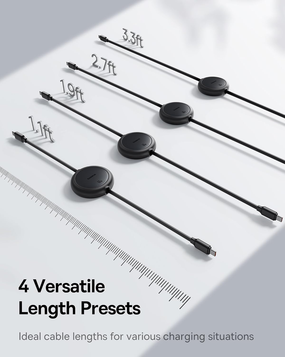 Baseus USB C Cable, 60W PD 5A QC 4.0 Mini Fast Charging Retractable USB C to USB C Cable 4 Level Preset Length for iPhone 15 Samsung iPad Easy Store Portable