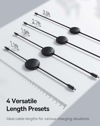Baseus USB C Cable, 60W PD 5A QC 4.0 Mini Fast Charging Retractable USB C to USB C Cable 4 Level Preset Length for iPhone 15 Samsung iPad Easy Store Portable