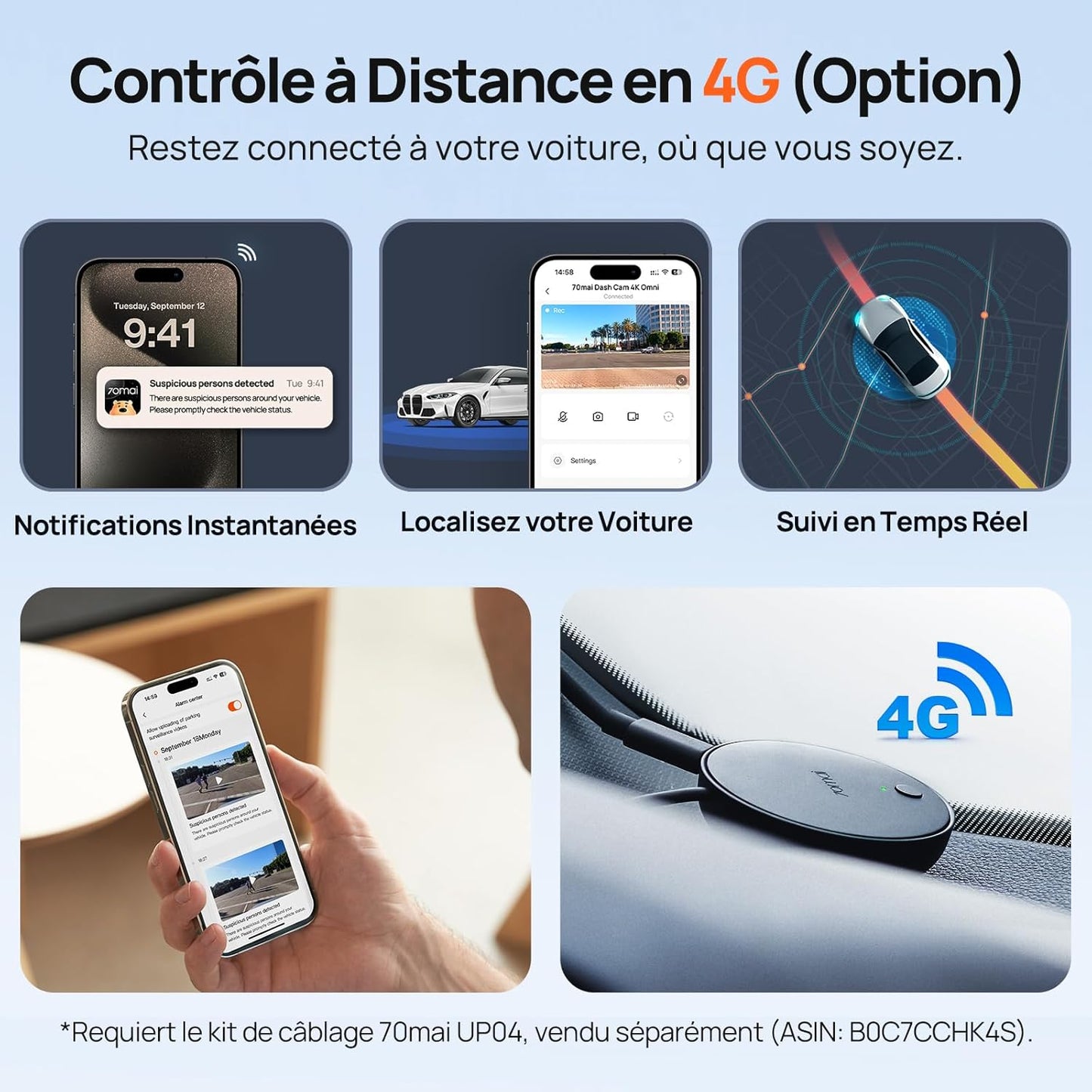 70mai Omni, 4K + 1080P Dash Cam 360° Rotation Car Dashcam, Motion Detection, AI Motion Detection, Day and Night Recorder, GPS, 24H Parking Mode, App Control, Max 512GB