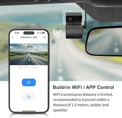 KAWA 1296P QHD Mini Car Dashcam – WDR/3D DNR with Super Night Vision, 24H Parking Monitoring and G-Sensor, New Car Dashcam 2025, Mini 3