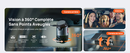 70mai Omni, 4K + 1080P Dash Cam 360° Rotation Car Dashcam, Motion Detection, AI Motion Detection, Day and Night Recorder, GPS, 24H Parking Mode, App Control, Max 512GB