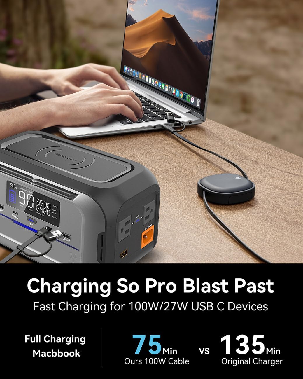 Minlu 5 in 1 Charging Cable, 100W Retractable Multi Tip Charger Cable, USB C and Data Transfer Cable, USB-C/A to Lightning/Type C for iPhone, iPad Pro/Air, Galaxy, Pixel