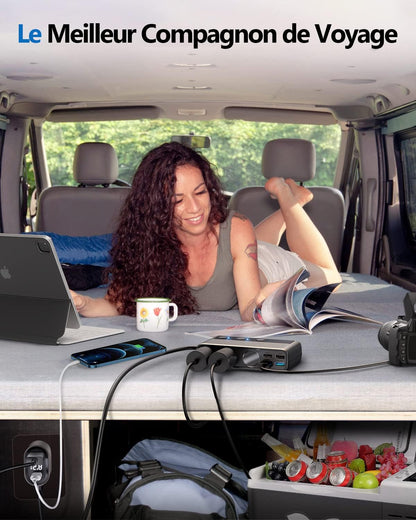 JOYROOM 9-in-1 Car Cigarette Lighter Adapter, 210W DC 12V/24V USB C Cigarette Lighter Socket, QC 3.0 & 5 Ports PD3.0 36W Car Charger, Voltage Display by LED for Tablet/iPhone/GPS