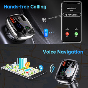 Baseus Bluetooth FM Transmitter, Bluetooth 5.0 Car Radio Adapter MP3 Player Wireless Hands-Free Kit, Car Cigarette Lighter Charger with 3 USB Ports (PD3.0 & QC3.0), Support TF Card/USB Stick