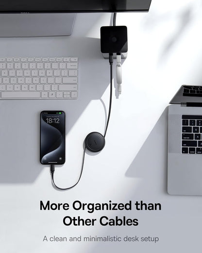 Baseus USB C Cable, 60W PD 5A QC 4.0 Mini Fast Charging Retractable USB C to USB C Cable 4 Level Preset Length for iPhone 15 Samsung iPad Easy Store Portable