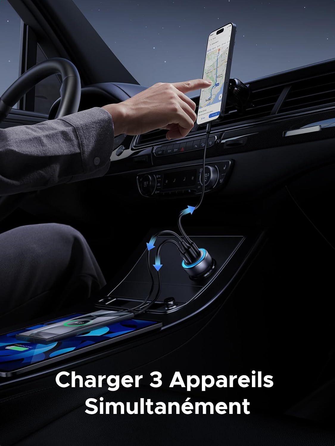 UGREEN USB C Car Charger 3 Ports 30W PD QC 3.0 Fast Car Charger with LED Cigarette Lighter Socket Compatible with iPhone 17 Pro Max Air 16 15 14 13 12 Galaxy S25 Ultra Plus S24 Pixel 9 8