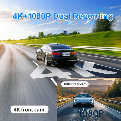 KAWA Car Dashcam Front and Rear 4K Night Vision AI-ISP Real Colours Dash Camera WiFi 4K+1080P, 64G SD Included, with GPS & WiFi, Recording Loop, 24H Parking Mode, D10