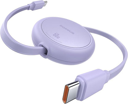 Baseus USB C Cable, 60W PD 5A QC 4.0 Mini Fast Charging Retractable USB C to USB C Cable 4 Level Preset Length for iPhone 15 Samsung iPad Easy Store Portable