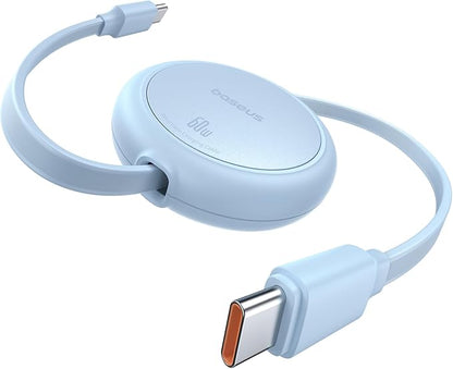 Baseus USB C Cable, 60W PD 5A QC 4.0 Mini Fast Charging Retractable USB C to USB C Cable 4 Level Preset Length for iPhone 15 Samsung iPad Easy Store Portable