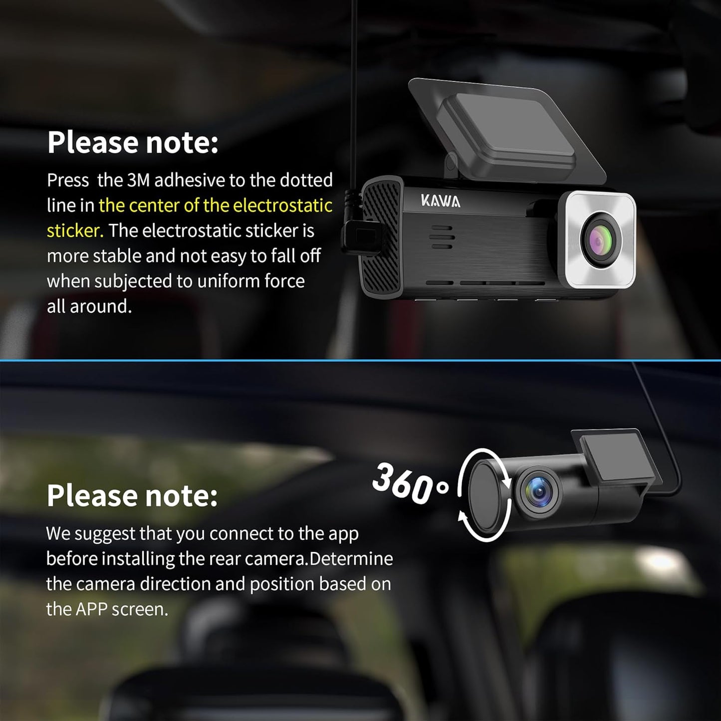KAWA Car Dashcam Front and Rear 4K Night Vision AI-ISP Real Colours Dash Camera WiFi 4K+1080P, 64G SD Included, with GPS & WiFi, Recording Loop, 24H Parking Mode, D10