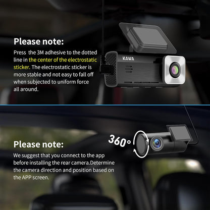 KAWA Car Dashcam Front and Rear 4K Night Vision AI-ISP Real Colours Dash Camera WiFi 4K+1080P, 64G SD Included, with GPS & WiFi, Recording Loop, 24H Parking Mode, D10