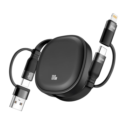 Minlu 5 in 1 Charging Cable, 100W Retractable Multi Tip Charger Cable, USB C and Data Transfer Cable, USB-C/A to Lightning/Type C for iPhone, iPad Pro/Air, Galaxy, Pixel