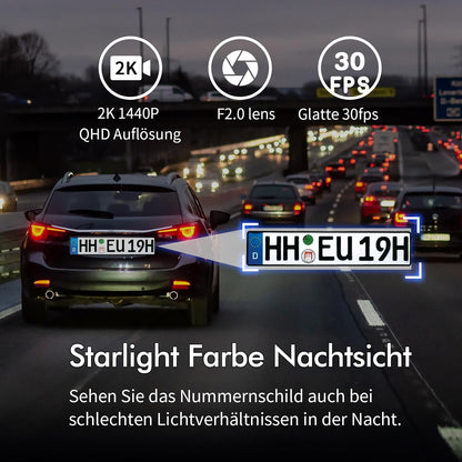 KAWA 2K Car Dashcam, Mini In-Car Camera, Full QHD 1440p WiFi Dashcam, Super Night Vision, 145° Wide Angle, G-Sensor, WDR, Cyclic Recording, Up to 256G, D6