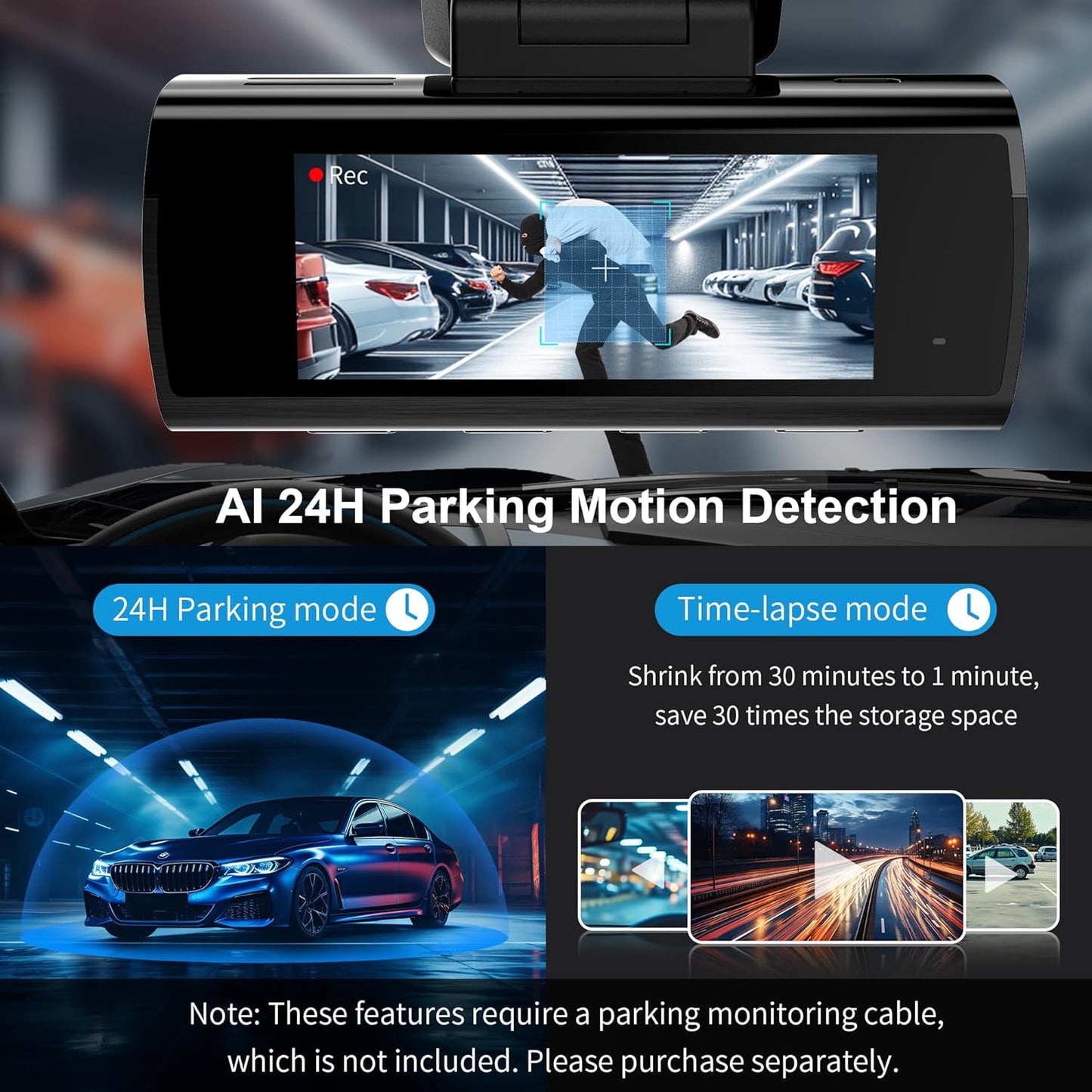 KAWA Car Dashcam Front and Rear 4K Night Vision AI-ISP Real Colours Dash Camera WiFi 4K+1080P, 64G SD Included, with GPS & WiFi, Recording Loop, 24H Parking Mode, D10