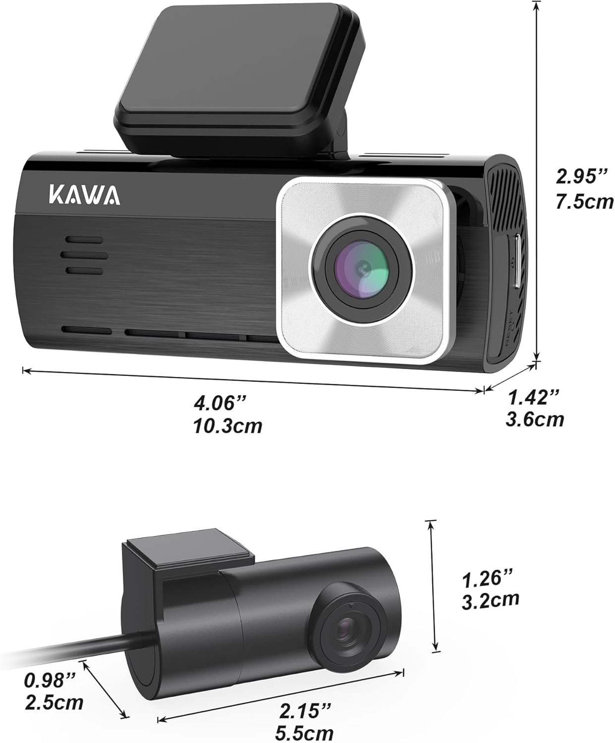 KAWA Car Dashcam Front and Rear 4K Night Vision AI-ISP Real Colours Dash Camera WiFi 4K+1080P, 64G SD Included, with GPS & WiFi, Recording Loop, 24H Parking Mode, D10