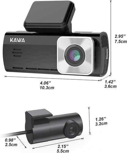 KAWA Car Dashcam Front and Rear 4K Night Vision AI-ISP Real Colours Dash Camera WiFi 4K+1080P, 64G SD Included, with GPS & WiFi, Recording Loop, 24H Parking Mode, D10
