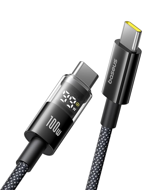 Baseus USB C Cable with Digital Display, 100W Type-C to C Fast Charging Cable with 480Mbps, Braided Wire, Compatible with iPhone16/16Pro/16Pro Max/15, Samsung S24U, Macbook, Surface, 1m