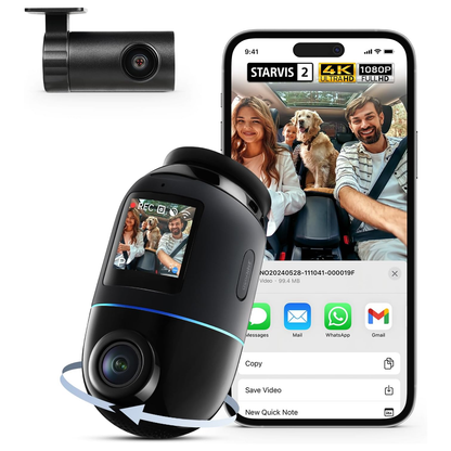70mai Omni, 4K + 1080P Dash Cam 360° Rotation Car Dashcam, Motion Detection, AI Motion Detection, Day and Night Recorder, GPS, 24H Parking Mode, App Control, Max 512GB