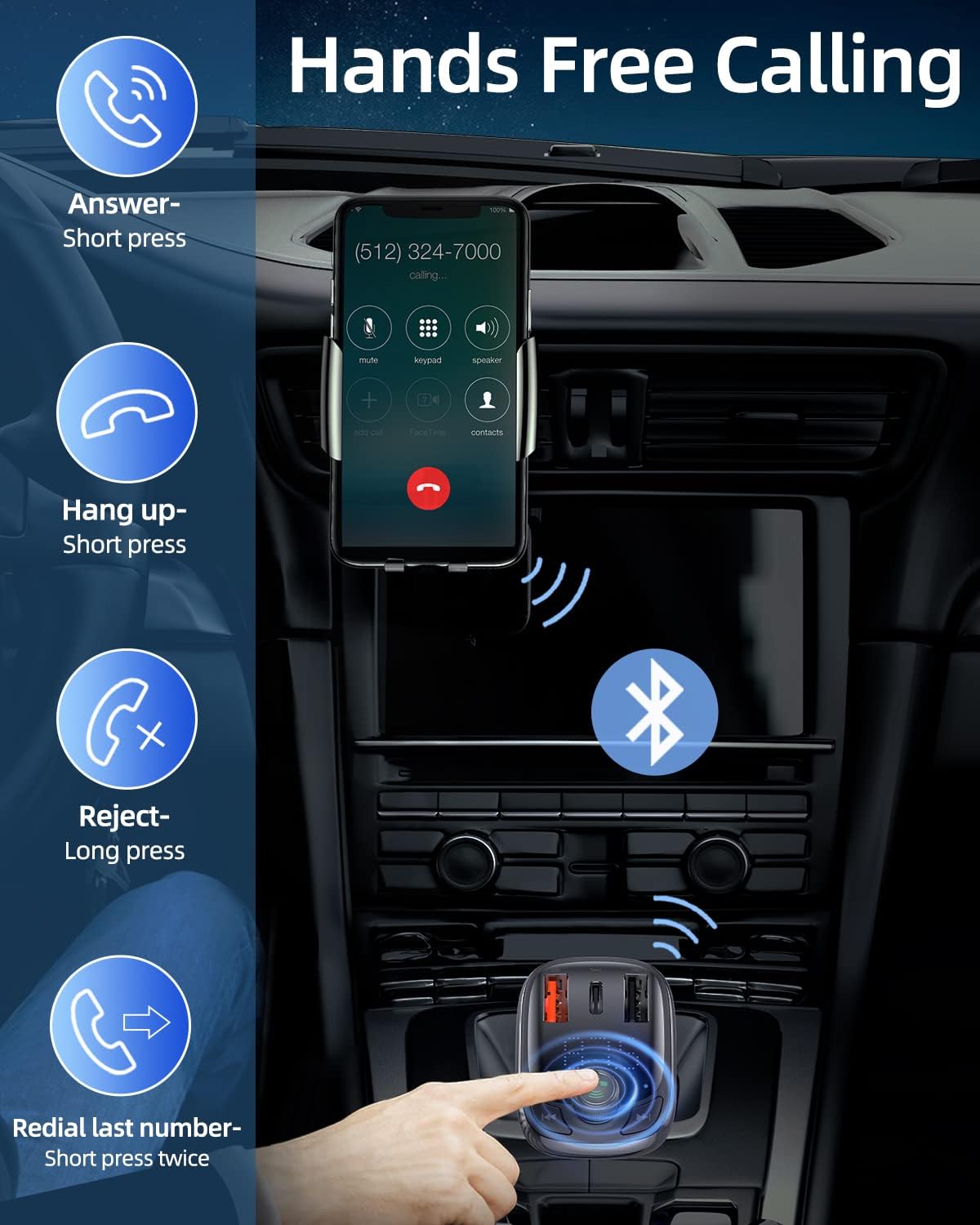 Baseus Bluetooth FM Transmitter, Bluetooth 5.0 Car Radio Adapter MP3 Player Wireless Hands-Free Kit, Car Cigarette Lighter Charger with 3 USB Ports (PD3.0 & QC3.0), Support TF Card/USB Stick