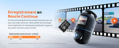 70mai Omni, 4K + 1080P Dash Cam 360° Rotation Car Dashcam, Motion Detection, AI Motion Detection, Day and Night Recorder, GPS, 24H Parking Mode, App Control, Max 512GB