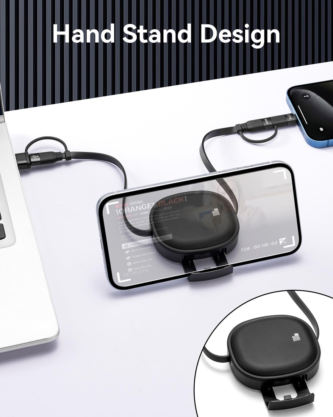 Minlu 5 in 1 Charging Cable, 100W Retractable Multi Tip Charger Cable, USB C and Data Transfer Cable, USB-C/A to Lightning/Type C for iPhone, iPad Pro/Air, Galaxy, Pixel