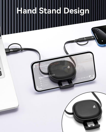 Minlu 5 in 1 Charging Cable, 100W Retractable Multi Tip Charger Cable, USB C and Data Transfer Cable, USB-C/A to Lightning/Type C for iPhone, iPad Pro/Air, Galaxy, Pixel