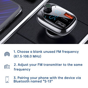 Baseus Bluetooth FM Transmitter, Bluetooth 5.0 Car Radio Adapter MP3 Player Wireless Hands-Free Kit, Car Cigarette Lighter Charger with 3 USB Ports (PD3.0 & QC3.0), Support TF Card/USB Stick