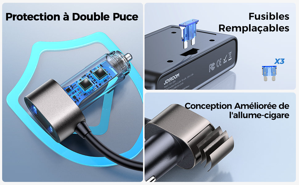 JOYROOM 9-in-1 Car Cigarette Lighter Adapter, 210W DC 12V/24V USB C Cigarette Lighter Socket, QC 3.0 & 5 Ports PD3.0 36W Car Charger, Voltage Display by LED for Tablet/iPhone/GPS