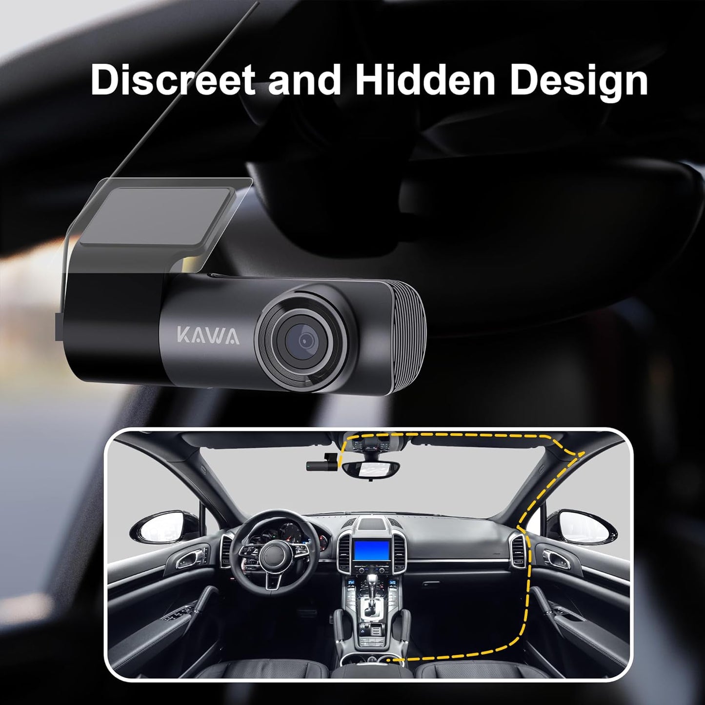 KAWA 1296P Front Car Dashcam, Mini Camera for Cars with Application, WiFi, WDR Night Vision, 360° Rotating, 135° View Angle, 24H Parking Monitoring, G-Sensor, D5