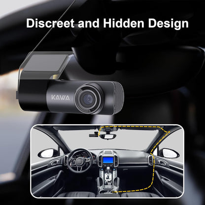 KAWA 1296P Front Car Dashcam, Mini Camera for Cars with Application, WiFi, WDR Night Vision, 360° Rotating, 135° View Angle, 24H Parking Monitoring, G-Sensor, D5