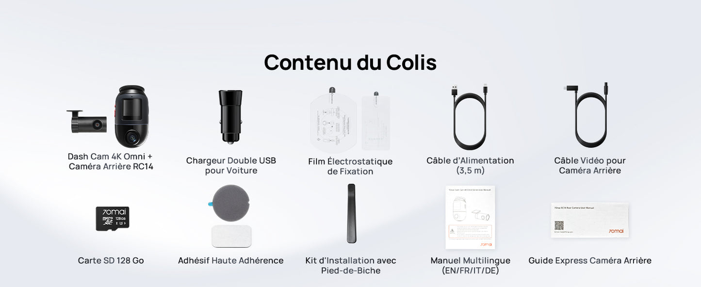 70mai Omni, 4K + 1080P Dash Cam 360° Rotation Car Dashcam, Motion Detection, AI Motion Detection, Day and Night Recorder, GPS, 24H Parking Mode, App Control, Max 512GB