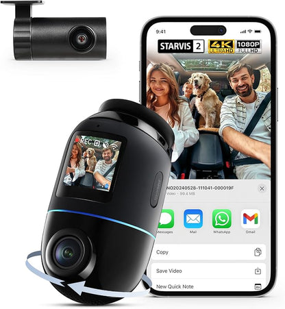 70mai Omni, 4K + 1080P Dash Cam 360° Rotation Car Dashcam, Motion Detection, AI Motion Detection, Day and Night Recorder, GPS, 24H Parking Mode, App Control, Max 512GB