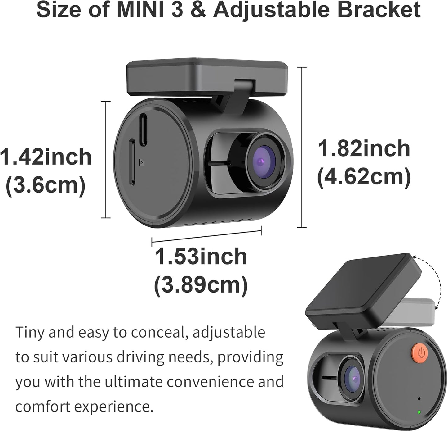 KAWA 1296P QHD Mini Car Dashcam – WDR/3D DNR with Super Night Vision, 24H Parking Monitoring and G-Sensor, New Car Dashcam 2025, Mini 3