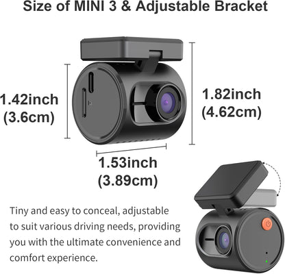 KAWA 1296P QHD Mini Car Dashcam – WDR/3D DNR with Super Night Vision, 24H Parking Monitoring and G-Sensor, New Car Dashcam 2025, Mini 3