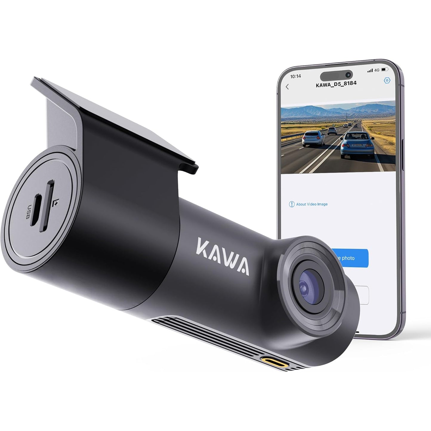 KAWA 1296P Front Car Dashcam, Mini Camera for Cars with Application, WiFi, WDR Night Vision, 360° Rotating, 135° View Angle, 24H Parking Monitoring, G-Sensor, D5
