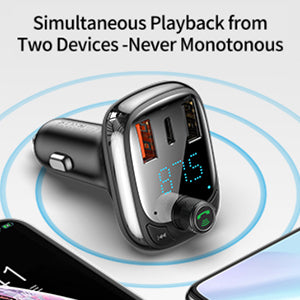Baseus Bluetooth FM Transmitter, Bluetooth 5.0 Car Radio Adapter MP3 Player Wireless Hands-Free Kit, Car Cigarette Lighter Charger with 3 USB Ports (PD3.0 & QC3.0), Support TF Card/USB Stick