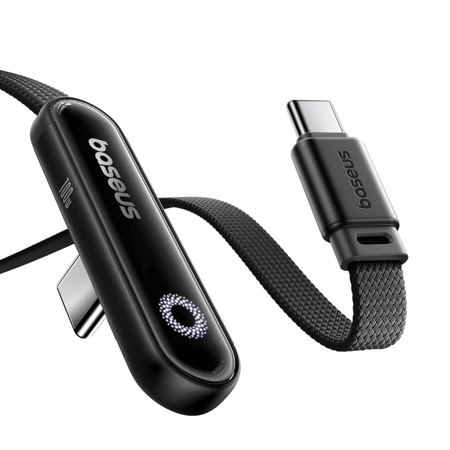 Baseus USB C Cable with 90° Elbow, 100W Type-C to C E-Sport Fast Charging Cable with Ring Mood Light, 480Mbps, Braided Cable for iPhone16/16Pro/15, Samsung S24U, Macbook, 1m