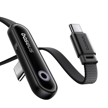 Baseus USB C Cable with 90° Elbow, 100W Type-C to C E-Sport Fast Charging Cable with Ring Mood Light, 480Mbps, Braided Cable for iPhone16/16Pro/15, Samsung S24U, Macbook, 1m