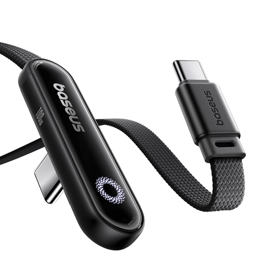 Baseus USB C Cable with 90° Elbow, 100W Type-C to C E-Sport Fast Charging Cable with Ring Mood Light, 480Mbps, Braided Cable for iPhone16/16Pro/15, Samsung S24U, Macbook, 1m