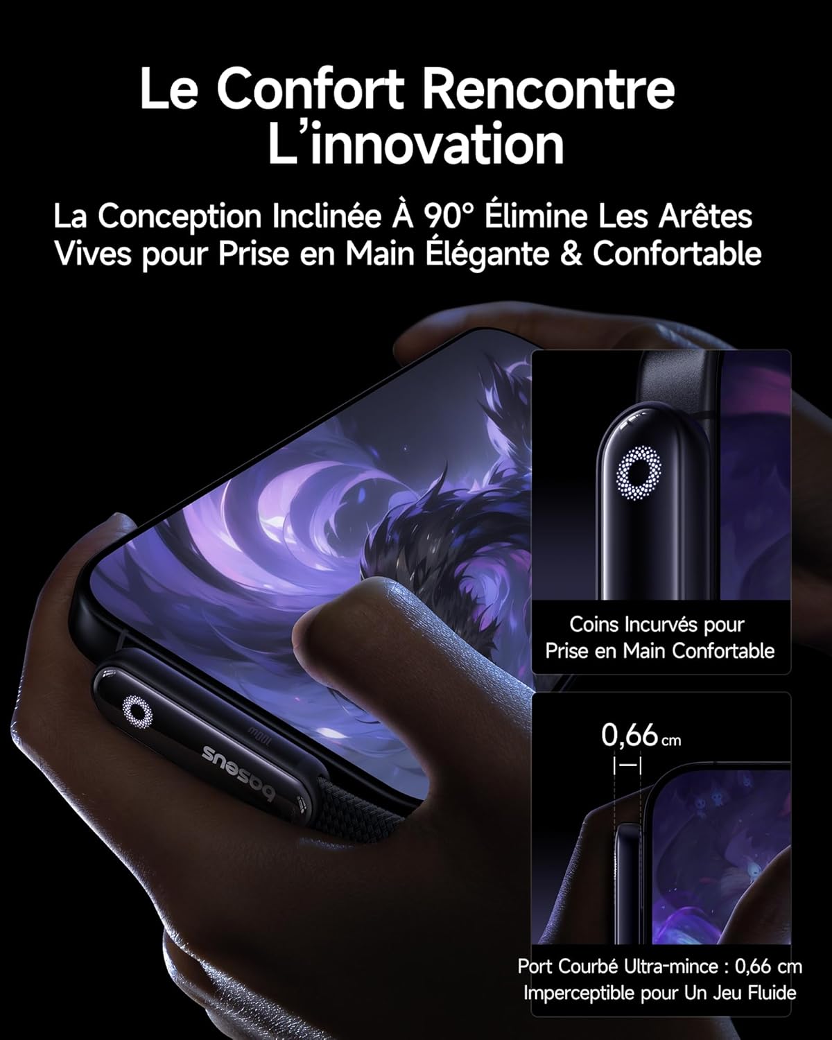 Baseus USB C Cable with 90° Elbow, 100W Type-C to C E-Sport Fast Charging Cable with Ring Mood Light, 480Mbps, Braided Cable for iPhone16/16Pro/15, Samsung S24U, Macbook, 1m