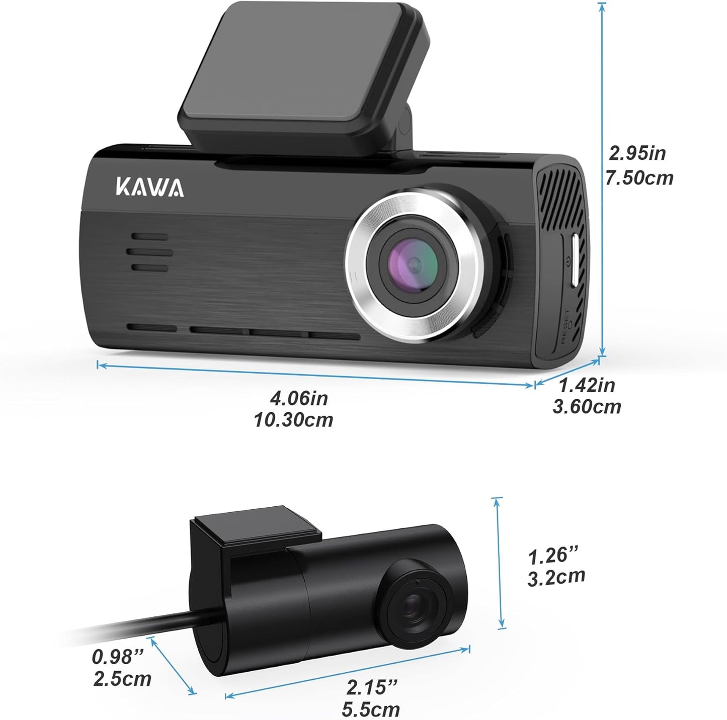 KAWA Car Dashcam Front Rear 4K, Free 64GB Card Onboard Camera for 4K+1080P, Sony Starvis IMX415, GPS & WiFi, Night Vision, 24H Parking Mode, Car Camera, D8